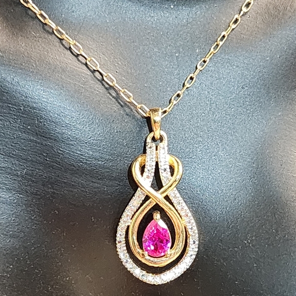 VINTAGE PAJ BB 1980s Gold Plated Pink Crystal Pendant Necklace Signed - Picture 15 of 15